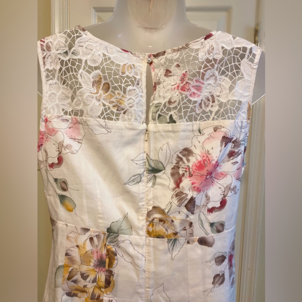 TSD Two Star Dog - Cream color floral pattern midi dress & embroidery decor, S - Picture 5 of 9